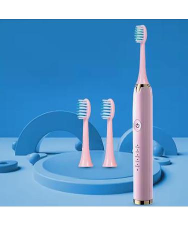 Portable Adult Travel Electric Toothbrush Rechargeable Sonic Electric Toothbrush with 3 Brush Heads 2 Minutes 5 Modes Smart Timer 48000vpm (Pink