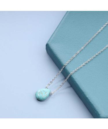 Boho Long Turquoise Necklace - Vintage Silver Teardrop Pendant Jewelry for Women & Girls - Buy Online on GoSupps.com