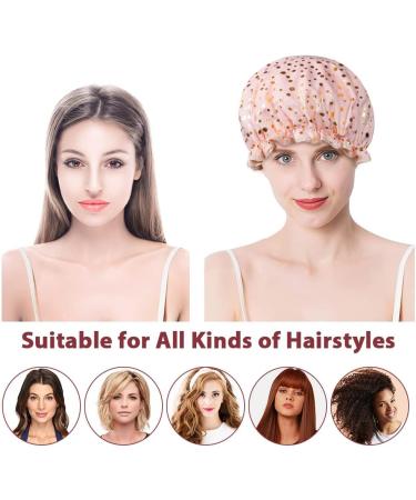 AOOWU Shower Caps 2 Pack Waterproof Bath Caps Large Reusable Shower Hats Elastic Band Double Layers Hair Bath Caps with Soft Ruffled Edge for Women Girls Ladies Spa Salon Home Use 2 Pcs Pink dots + Green dots - Buy Online on GoSupps.com