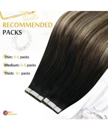 Moresoo Invisible Tape-In Hair Extensions - Real Hair 35cm - Black to Dark Brown with Caramel Blonde - 10 Pieces 25g #1B/3/27 - Premium Quality Adhesive Tapes - Buy Online on GoSupps.com