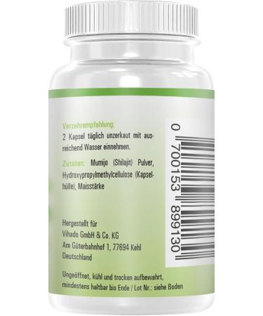Vihado Original Shilajit 1000mg - Lab Tested Mumijo Capsules | High Dose Fluvic Acid | Vegan | 60 Capsules - International Shipping - Buy Online on GoSupps.com