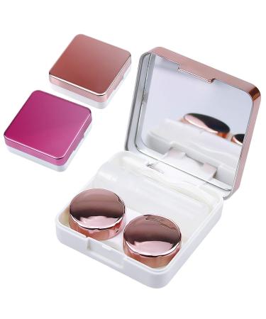 NATUCE 2PCs contact lens container protective cover with contact lenses and integrated mirrors contact lenses glasses case wearable travel contact lens set for at home and travel (pink and rose gold) - Buy Online on GoSupps.com