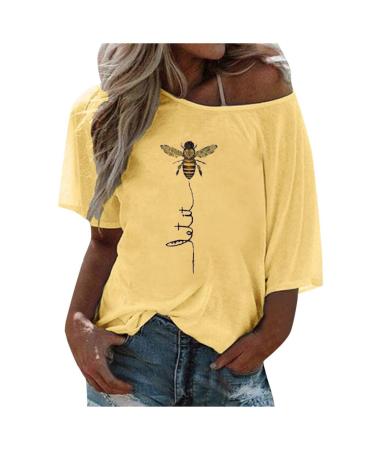 Ppanguding Women Good T-Shirt Summer Mode Off Shoulder Rainbow Bring On The Sunshine Pattern Shirt Shirt Shirt tops Tops Blouse Graphics Print Tea Tops S Gelb-C