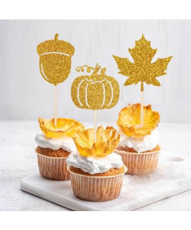 Qertesl 25PCS Thanksgiving Cupcake Toppers Turkey Maple Pumpkin Fall Themed Cake Topper Thanksgiving Party Cake Decorating Harvest Season Cake Decorating Cupcake Dessert Picks Gold4 - Buy Online on GoSupps.com