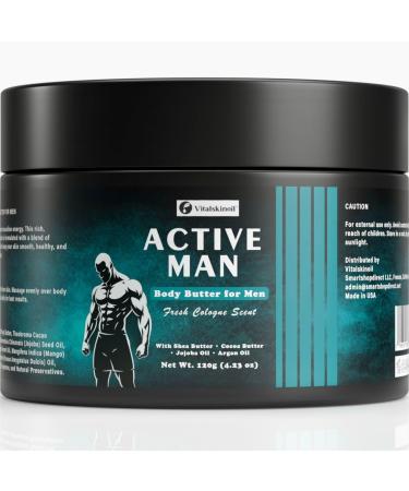 Body Butter for Men Active Man Fast-Absorbing Deep Moisturizer with Natural Ingredients Refreshing Scent Ultimate Hydration Formula. Cologne scented.