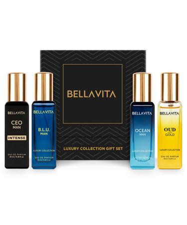 Luxury Collection Eau De Parfum (4x0.68 fl. oz.) | Cologne set for Men | 4 in a box - Perfume Set for men | OUD GOLD OCEAN B.L.U & CEO Intense | Perfect for gifting