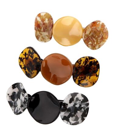 Loneedy beautiful hair clips in floral style simple retro-classic large hair clips exquisite hair clips for women (round: black + dark brown + gold)