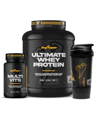 BigMan Pack Ultimate Whey Protein 2 kg + Multi Vits Perles 30 Caps + SHAKER PRO Augmente la croissance musculaire Entra nements intenses | Absorption maximale (2 kilos Shaker Pro Kiwi)