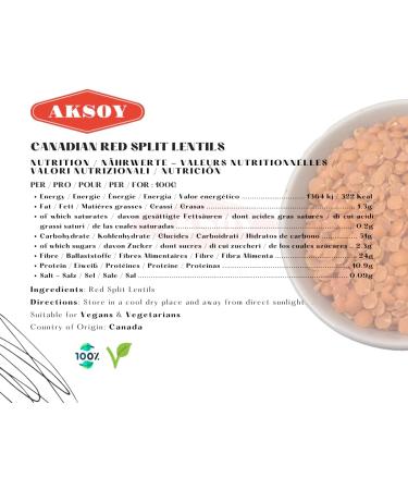 Aksoy Canadian Red Split Lentils 5KG - Premium Quality, Rich in Protein - 5 kg (Pack of 1) - Buy Online on GoSupps.com