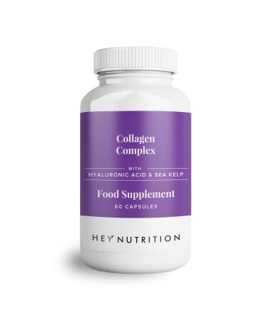 Hey Nutrition Collagen Complex Hyaluronic Acid & Sea Kelp Vitamin E C Biotin - Healthy Nails Skin Hair Joints Metabolism - Type 1 Marine Supplement - Non GMO 60 Capsules 60 Count (Pack of 1)