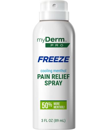 Myderm PRO Freeze Spray 3 oz - Maximum Strength 15.75% Menthol - Temporary Pain Relief Support for Lower Back Pain Muscle and Joint Pain - Topical Pain Relief Spray - Made in The USA 3 Fl Oz (Pack of 1)