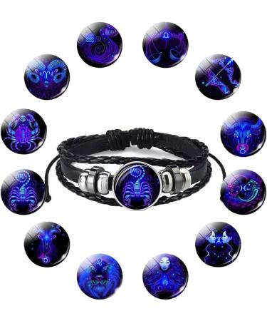 TURSHI Signs Spirit Bracelet 12 Constellation Handmade Bead Woven Multilayer Leather Bracelet Handmade Multilayer Adjustable 12 Constellation Bracelets Glow In The Dark Bracelet for Women Men Scorpio