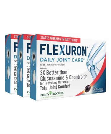 Flexuron Joint Formula by Purity Products - 3X Better Than Glucosamine and Chondroitin - Starts Working in just 7 Days - Krill Oil, Low Molecular Weight Hyaluronic Acid, Astaxanthin - 30 Count (3)