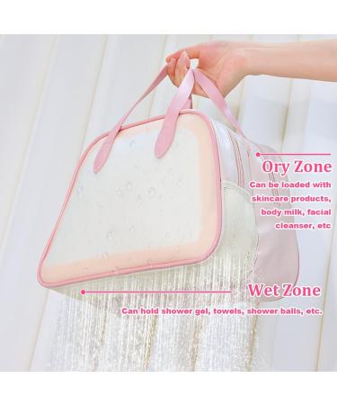 Clear Travel Toiletries Bag | Portable Large PVC Cosmetic Makeup Bag | Waterproof with 2 Zipper Sections | Women Girls | Pink Apricot - Buy Online on GoSupps.com