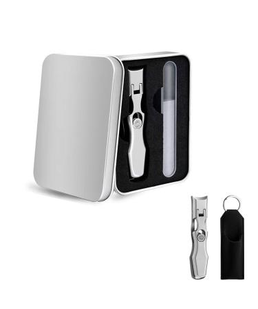 Dotmalls Nail Clipper Libiyi Nail Clipper Cumuul Nail Clipper with Catcher Stainless Steel Wide Jaw Opening No Splash Fingernail Cutter Long Handle with Safety Lock (Silver)