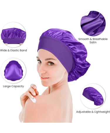Silk Hair Wrap for Sleeping - Satin Bonnet Sleep Cap for Curly Hair | Soft Satin Head Cover for Women Girls | Purple Silk Bonnet for Makeup and Hair Protection - Buy Online on GoSupps.com
