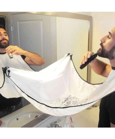 White Shaving Bib with Suction Cups - Salon Care Smock for Men's Grooming - Hair Cutting Apron with Powder Puff - Buy Online on GoSupps.com