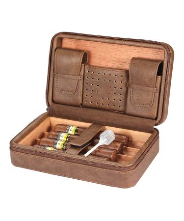 Cigar Humidor Case Portable Leather Humidor Box in Cedar Wood with Humidifier and Removable Cedar Tray