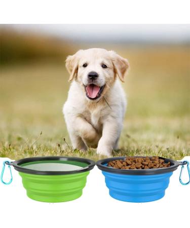 Foldable Travel Dog Bowls - 2 Pack Silicone Feeding Bowls with Lids & Hooks for Hikes Camping & Pets - 1000ml Blue & Green - Buy Online on GoSupps.com