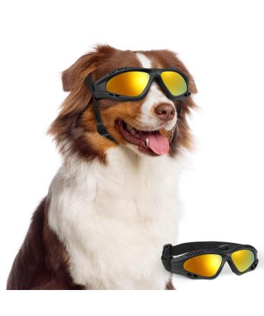 Lewondr sunglasses for dogs UV safety glasses dogs windproof anti -fitting glasses waterproof dog glasses with adjustable straps & sponge cushions for medium -sized & large dogs outdoors black medium double lens - Buy Online on GoSupps.com