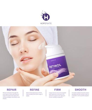 HOPEMATE Premium Retinol Cream 2.5% for Face & Eye Care - Anti-Aging Moisturizer with Hyaluronic Acid, Vitamin E, Green Tea - Day & Night Cream (1.7 Fl.Oz) - Buy Online on GoSupps.com