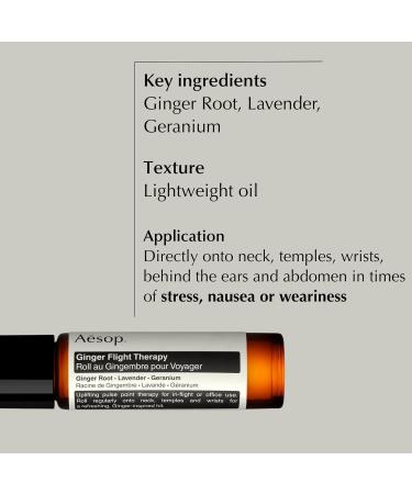 Aesop Ginger Flight Therapy | Aromatic Anti-Nausea Calming Pulse-Point Roll-On with Ginger and Lavender Oil | for Travel or Daily Use | 0.3 fl oz - Buy Online on GoSupps.com