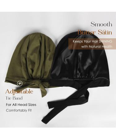 Satin Lined Slouchy Beanie Sleep Cap | Olive Green Satin Bonnet for Curly Hair - Buy Online on GoSupps.com