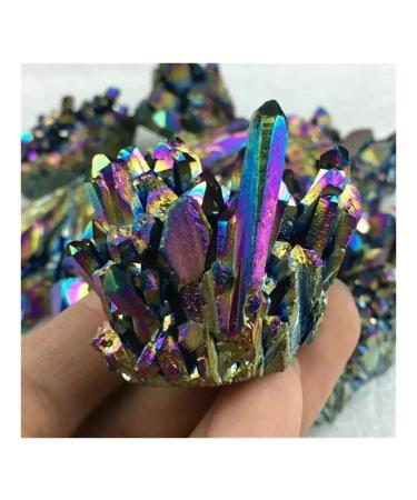 Jukuckv Spiritual support of natural quartz crystal rainbow titan-galvanization cluster mineral rehearsal healing (color: multi-colored size: 100g) 100g multi-colored