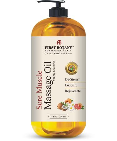 First Botany Arnica Sore Muscle Massage Oil for Massage Therapy Natural Therapy Oil with Lavender Mint Chamomile Essential Oils Collagen & Stem Cells Therapeutic Oils for Body Massage Lotion 8oz