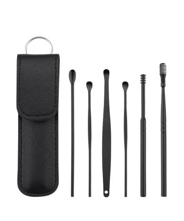 Stainless Steel Ear Picking Spoon 6 Piece Set For Children And Adults Ear Picking Ear Picking Set Tool Cleaner Ear Wax Candle (Black One Size)