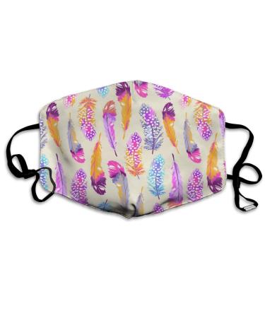 Soft Feather Print Washable Reusable Mask Cotton Anti Dust Half Face Mouth Mask For Kids Teens Men Women With Adjustable Ear Loops