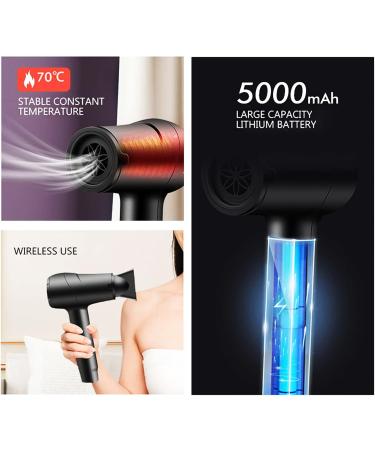 Cordless Hair Dryer Rechargeable Blow Dryer with 5000mAh Lithium Battery 300W Fast Drying Travel Blowdryer for Women/Infants/Kids Outdoor Camping Beaches - Buy Online on GoSupps.com