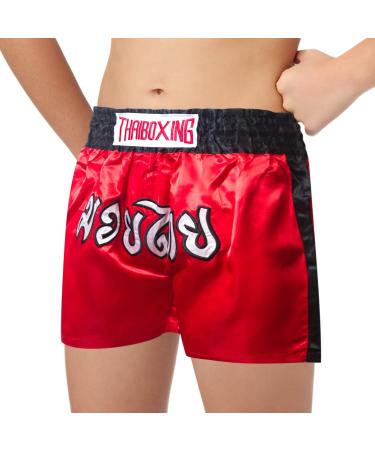 Siamkick Youth Light Muay Thai Shorts for Kids | X-Small Red & Black | Boxing Kickboxing MMA Training Trunk for Boys and Girls (4-12 Years) - Buy Online on GoSupps.com