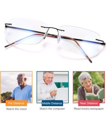 YIMI Rimless Progressive Multifocus Reading Glasses - Blue Light Blocking No Line Multifocal Readers for Men & Women - Brown 1.5x - International Shipping Available - Buy Online on GoSupps.com