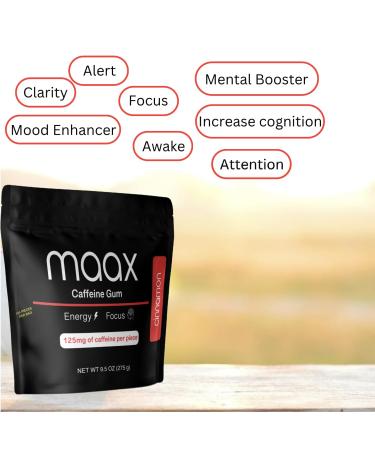 Maax Caffeine Energy Gum 125mg of caffeine per piece - Cinnamon - 9.5 Oz - Buy Online on GoSupps.com