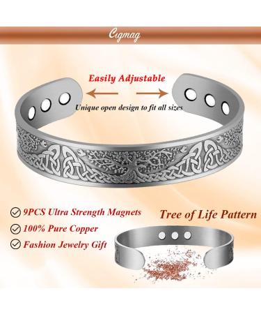Cigmag 9X Copper Magnetic Bracelet for Men - Ultra Strength Magnet, 99% Solid Copper Cuff Bangle - Adjustable Brazaletes with Gift Box - Grey Tree of Life Design - Perfect for Father's Day & Birthday - Buy Online on GoSupps.com