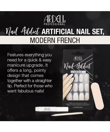 Ardell Nail Addict - Modern French Style | 24 Press-On Artificial Nails with Glue & File | Long Tip Fake Nail Set for Beautiful Fingernails - Buy Online on GoSupps.com