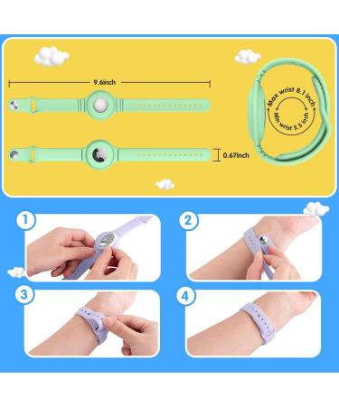 VEGO 2+4Pack AirTag Bracelet for Kids - Silicone Watch Bands + Anti-Scratch Films - Purple & Green - Upgraded Metal Studs - Anti-Dropping Wristband for Children - Buy Online on GoSupps.com