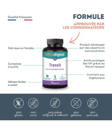 Ultradigest Transit - Natural Intestinal Transit Food Supplement - Made in France - Tamarind Marshmallow Plum - Facilitates Digestion - 30 Vegetable Capsules - 1 Month - Made in France Vitavea - Buy Online on GoSupps.com