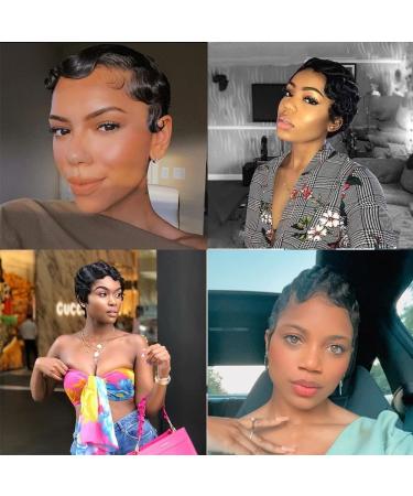 Finger Wavy Curly Mommy Wig for Black Women - African Retro Style | Human Hair Janet Collection Nuna Pixie Cut Ocean Wave Layered Wigs - Buy Online on GoSupps.com