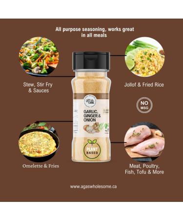 Aga's Wholesome Garlic Ginger & Onion Powder 100g MSG Free Salt Free Natural Spices Plant Based All Purpose Multipurpose Seasoning Gluten Free Vegan Non-Irradiated GMO Free - Buy Online on GoSupps.com