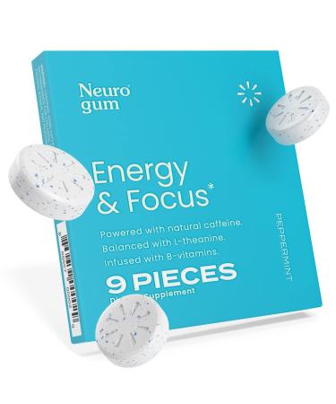 NeuroGum | Nootropic Energy Caffeine Gum | 40mg Caffeine + 60mg L-theanine + B Vitamins for Energy and Focus | Sugar Free + Vegan + Keto | Caffeine Supplement for Adults Mint Flavor (54 Gums) Peppermint 9 Count (Pack of 6)