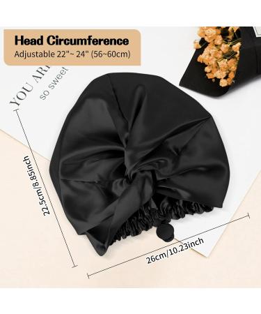 Arqumi Large Silk Hair Wrap | Double-layer Satin Bonnet for Sleeping | Adjustable Sleep Cap for Women | Black B (1PCS) - Buy Online on GoSupps.com