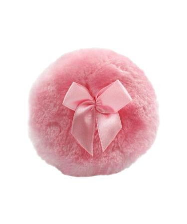 Furry Powder Puff Round Face Powder Puff with Ribbon Bow | Body Powder Applicator for Baby Kid Adult Dry Makeup Tool for Applying Powders Pink