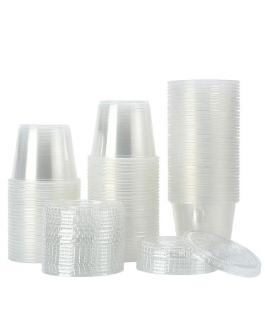 200Sets-5.5oz Clear Plastic Disposable Portion Cups with Lids, Souffle Cups, Condiment Cups,Jello Shots, Slime & Medicine Premium Small Plastic Containers 5.5 Ounce