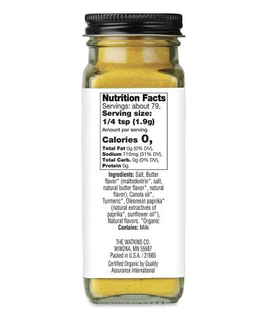 Watkins Gourmet Organic Butter Salt Popcorn Seasoning 5.3 oz - Yellow Butter/Salt Flavor - Buy Online on GoSupps.com