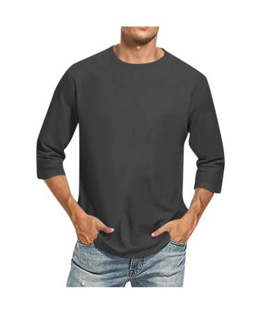 T-shirts for men round-necked 3/4 arm shirt basic t shirt men three-quarter arm shirt grandad shirt dapa tops oversized tshirt running shirt leisure shirts m dark gray