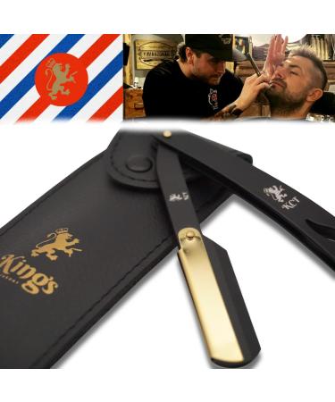 Cut Throat Razor for Men - The Kings Cutthroat | Black & Gold Steel Shaving Kit with Leather Pouch & Velvet Bag - Essential Grooming Accessory for Beards (No Blades - Buy Online on GoSupps.com