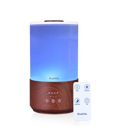 BlueHills Premium 4000 ml Tall Essential Oil Diffuser 4L 4 Liter 50 Hour Run with Remote Timer Aroma Humidifier 1 Gallon Big Capacity High Mist Output for Large Room Lights Dark Wood Grain T402 4000ML-T402