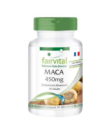 Fairvital | Maca 450mg Strong - with 4500mg of maca root per daily dose - Anti-stress, Invigorating & Energy - High dosed - VEGAN - 90 capsules